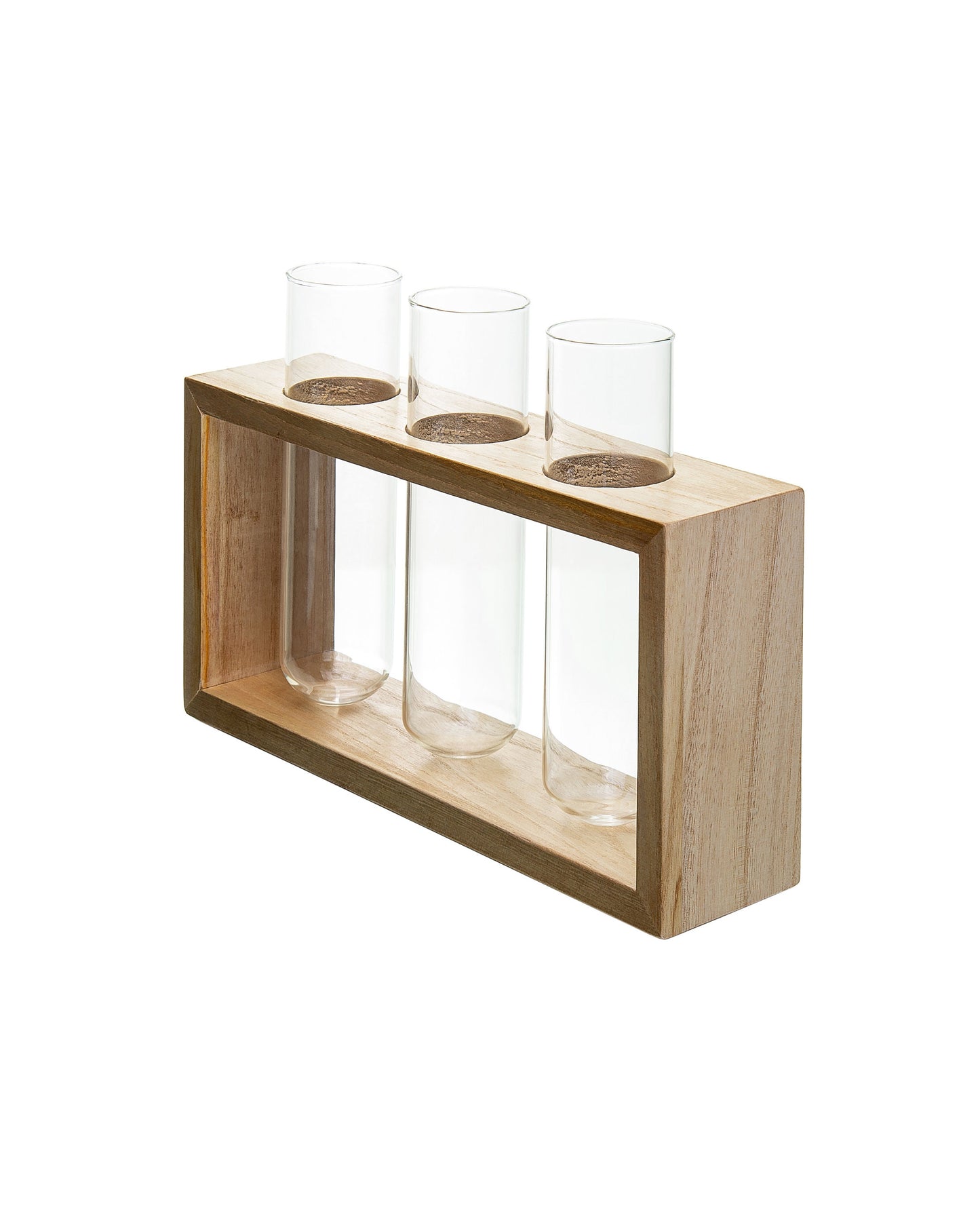 Large Propagation Station Frame with Hooks - Hang or Stand - 3 glass tubes 2'' wide - Set in a Light Stained Wooden Frame