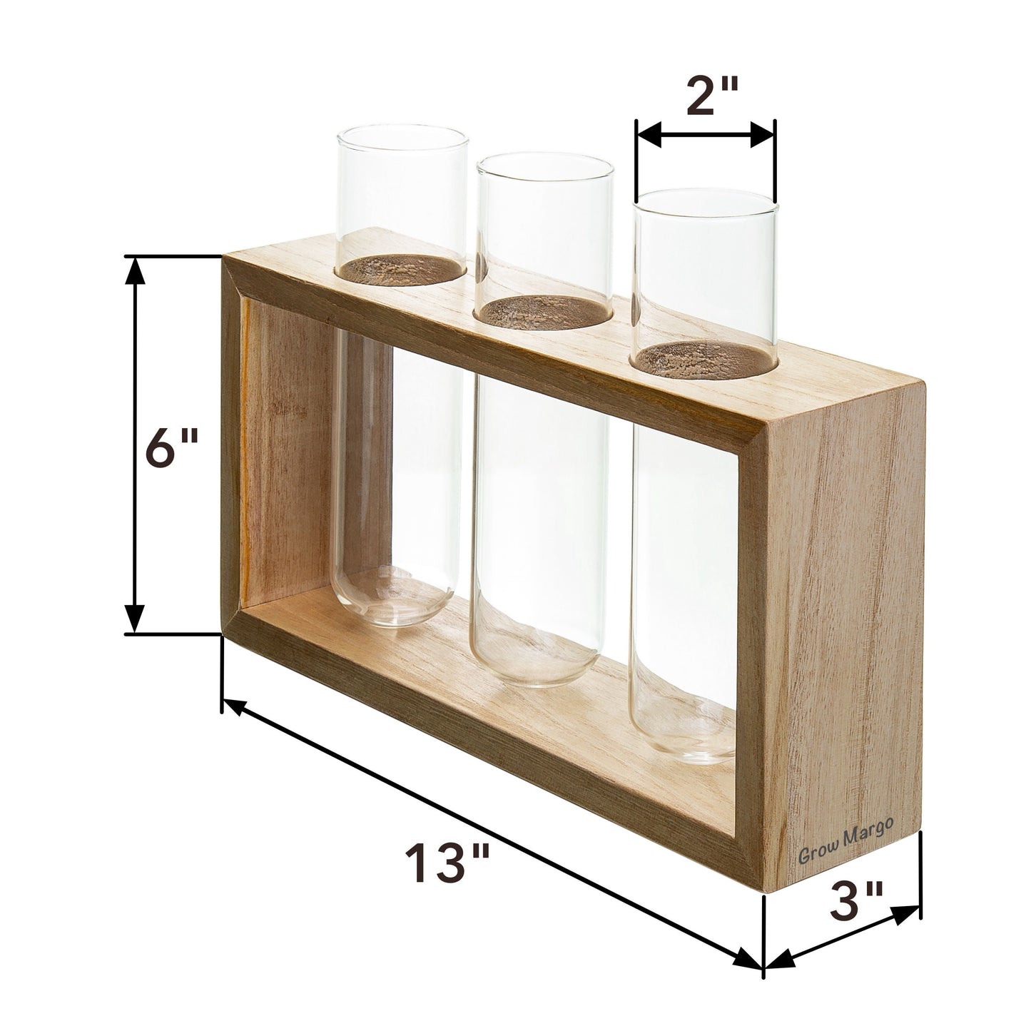 Large Propagation Station Frame with Hooks - Hang or Stand - 3 glass tubes 2'' wide - Set in a Light Stained Wooden Frame